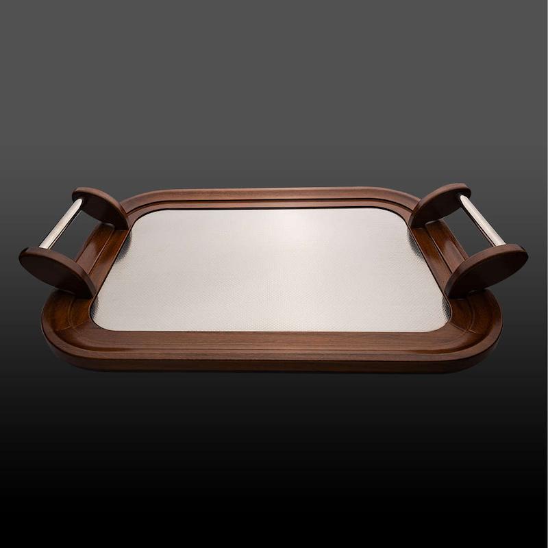 سینی مستطیل چوب استیل نقره ای چیترا کروپ ست کد 4002