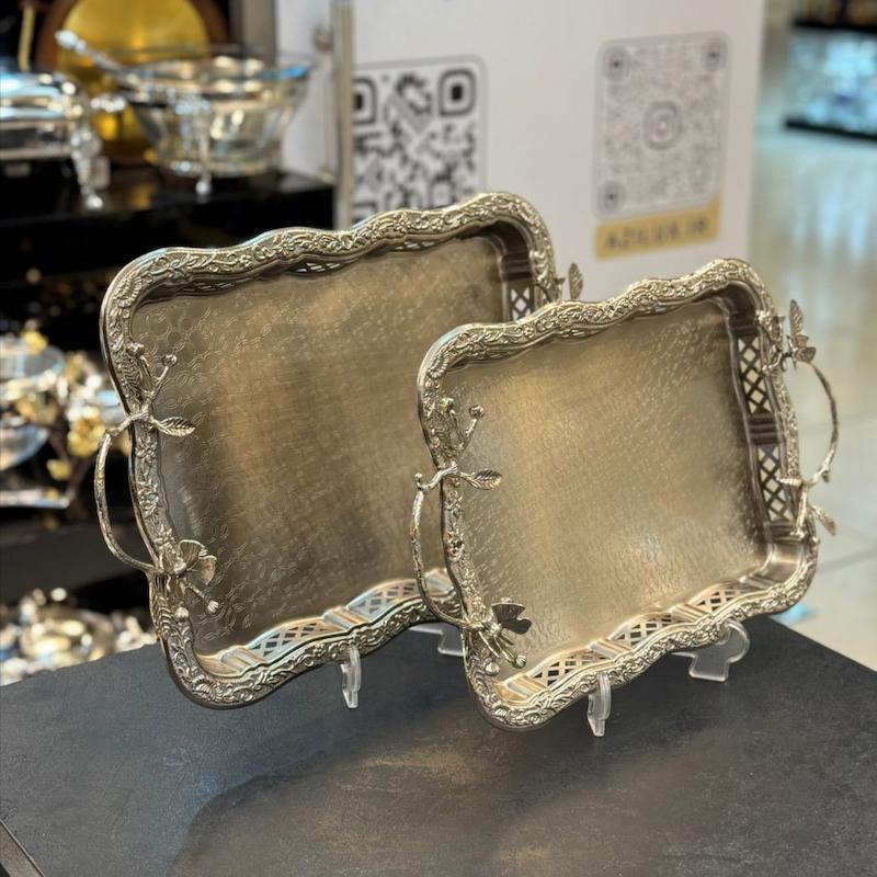 سینی پذیرایی لبه دار دسته برنجی