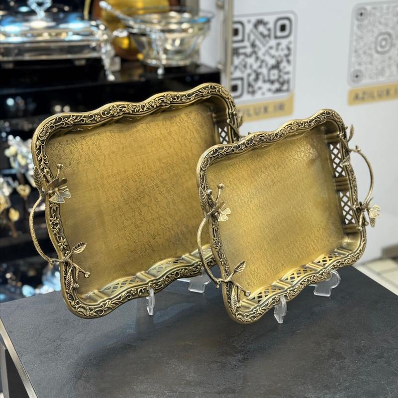 سینی پذیرایی لبه دار دسته برنجی