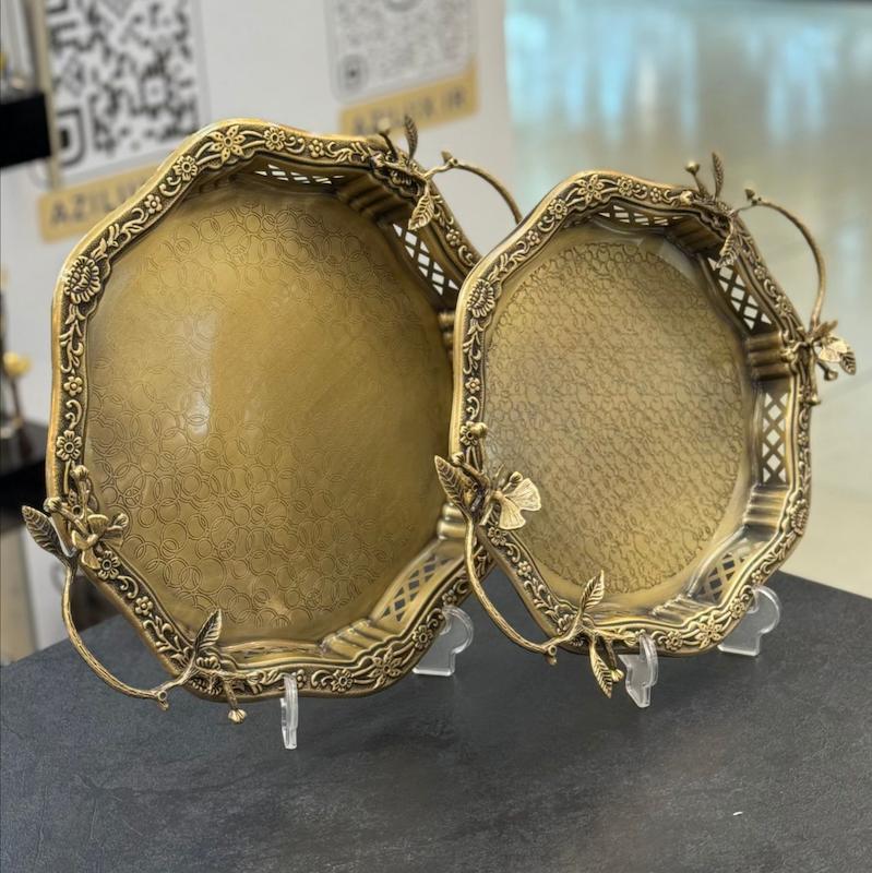 سینی پذیرایی لبه دار دسته برنجی