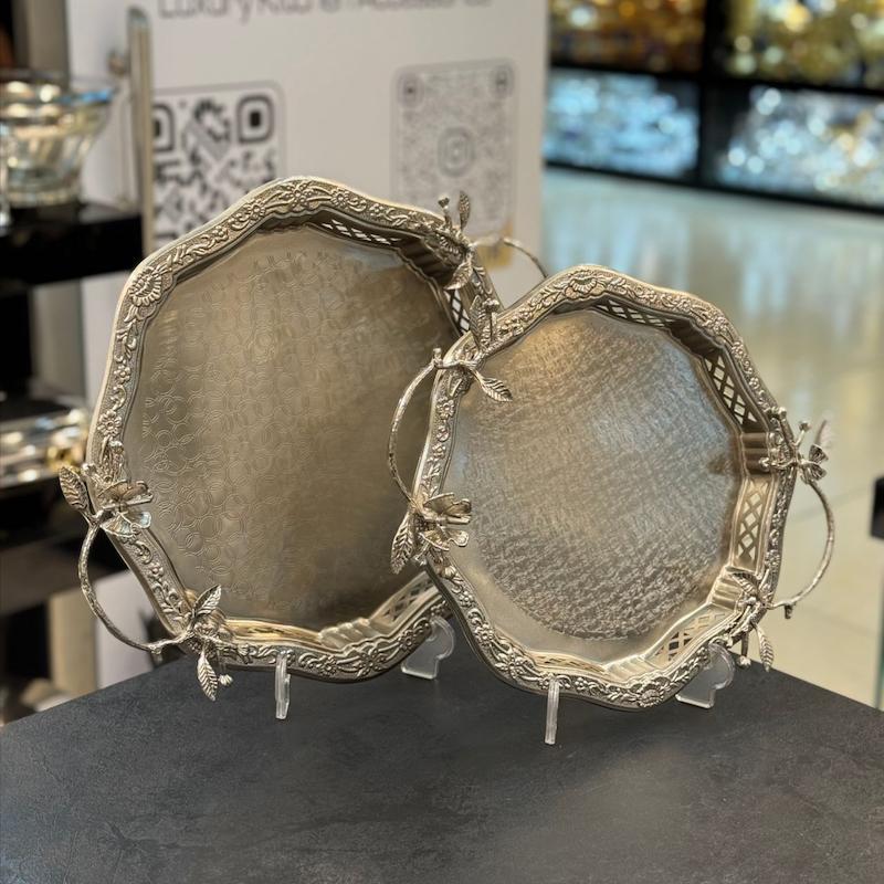 سینی پذیرایی لبه دار دسته برنجی