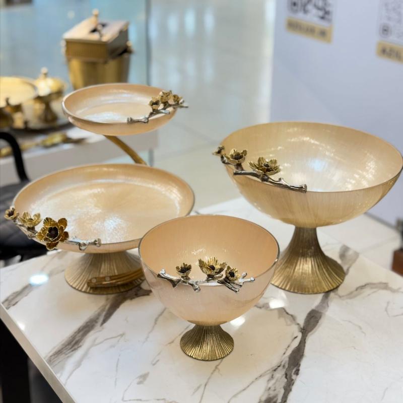 سرویس پذیرایی بلور برنج کرم طلایی