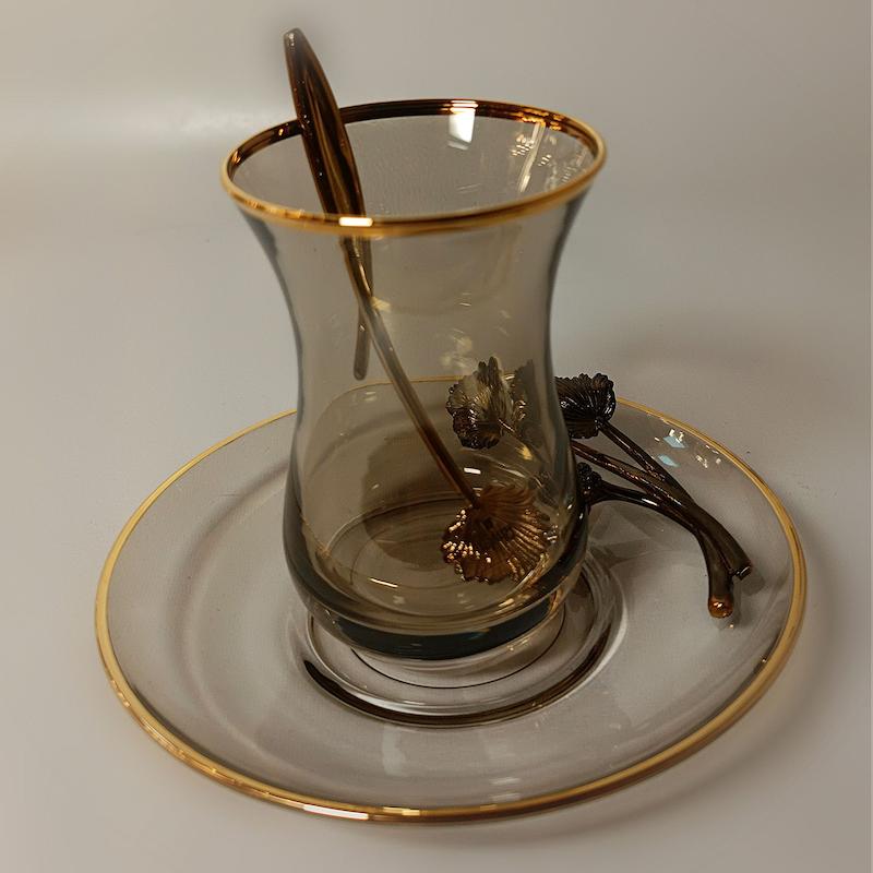 استکان نلبکی گل دار برنجی ریتون