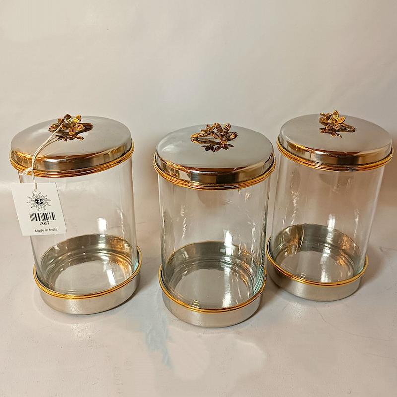 بانکه شیشه ای ست سه تایی استیل برنج هندی 