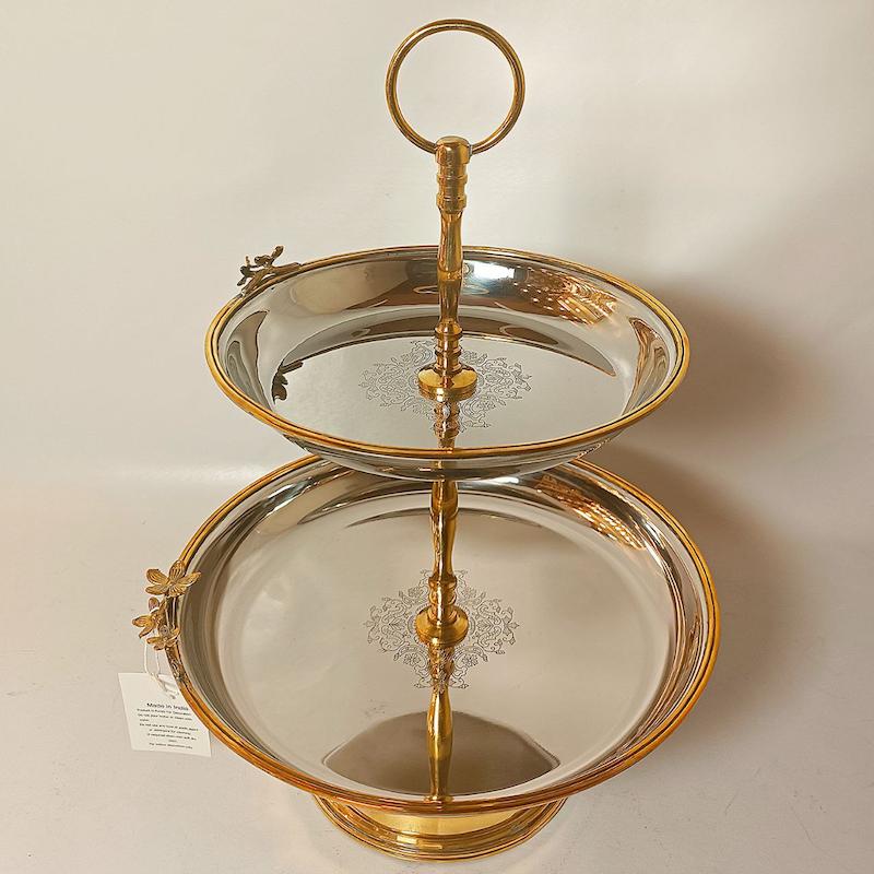 دیس دوطبقه ی استیل برنج گل