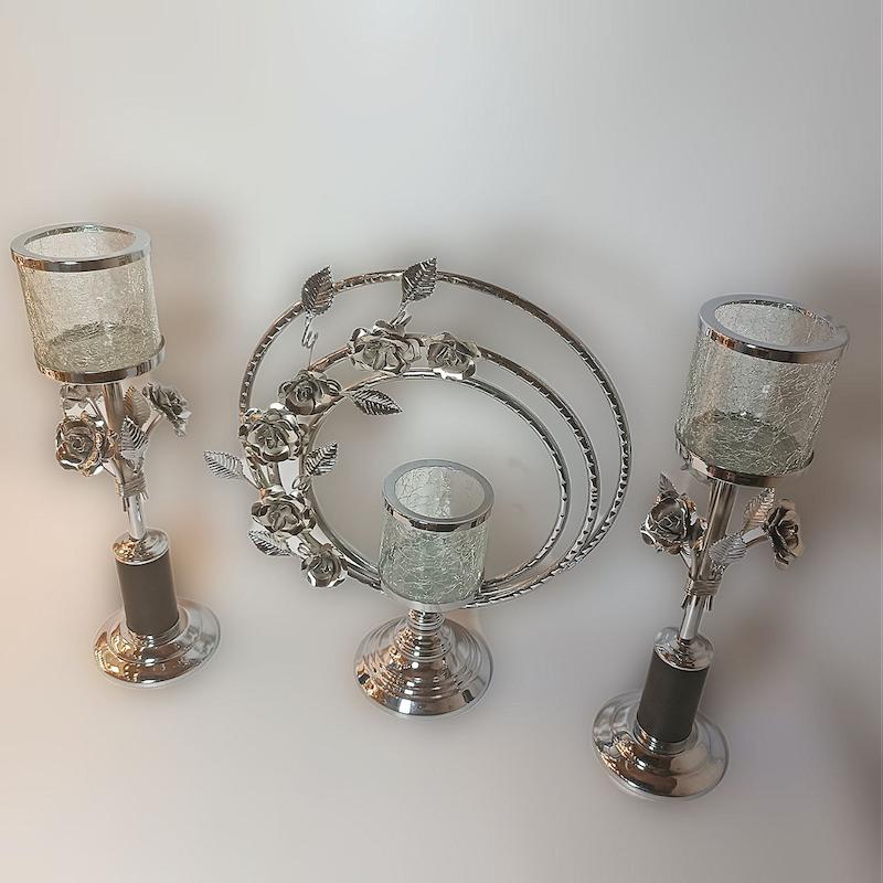ست شمعدان رز نقره ای 