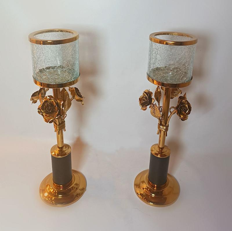 شمعدان جفتی سه رز ۴۰۲۱ طلایی مشکی