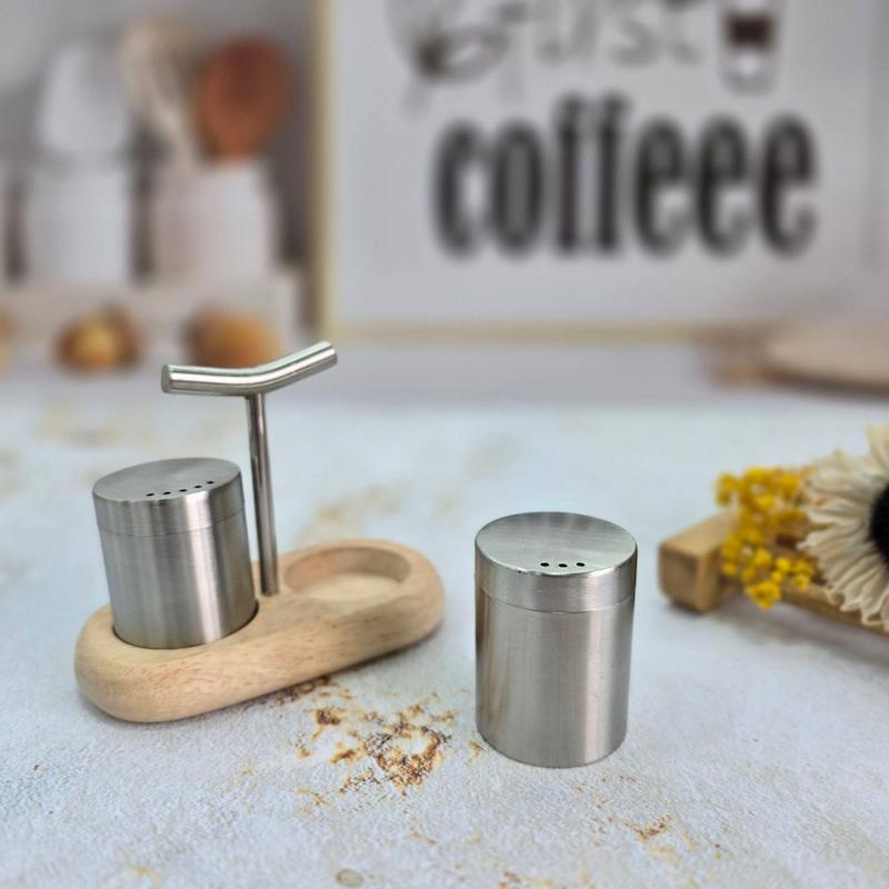 نمکدون جفتی با استند چوبی 