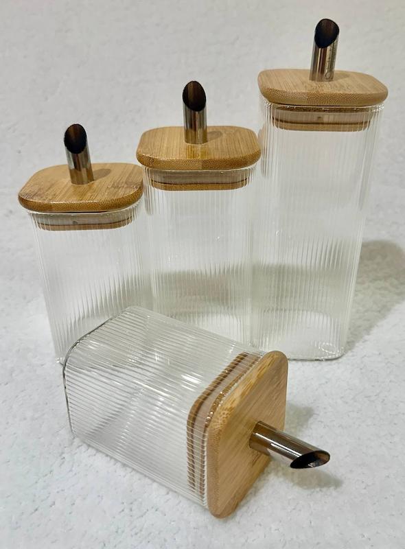 شکر ریز پیرکس شیار دار مربع  درب بامبو سرریز استیل 