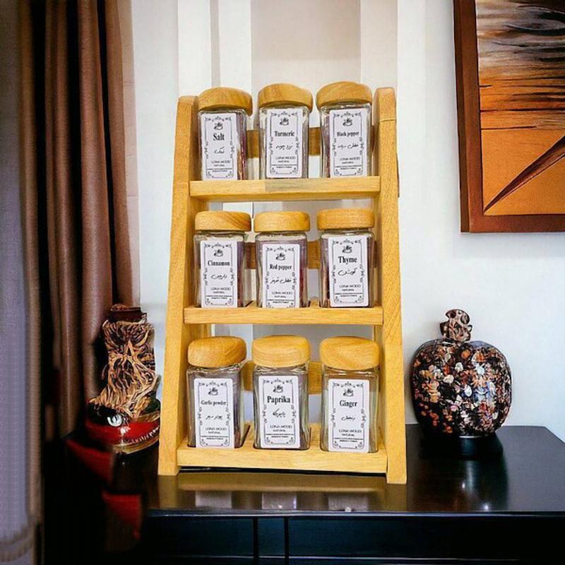  استند ادویه مکعب 9 عددی ایستاده شیشه  و چوب کد 43093