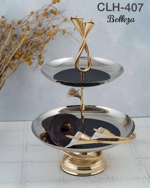 شیرینی خوری دوطبقه مدل شیپوری برنجی کد 407