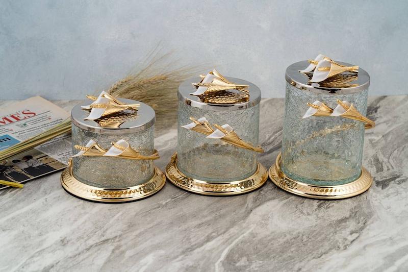 بانکه سه سای شیشه برنج مدل شیپوری برنجی