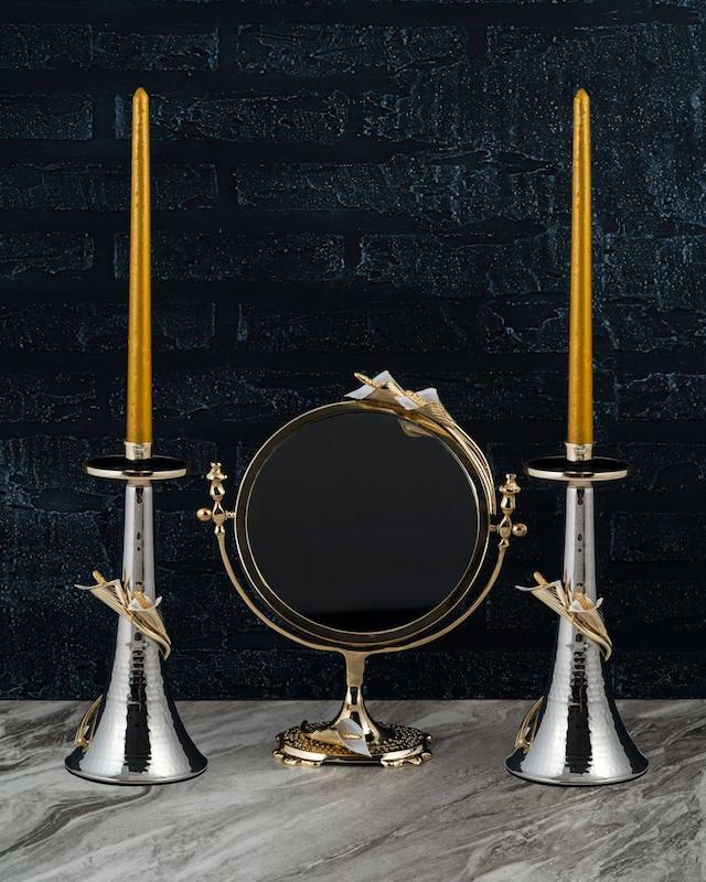 آیینه شمعدان مدل شیپوری برنجی