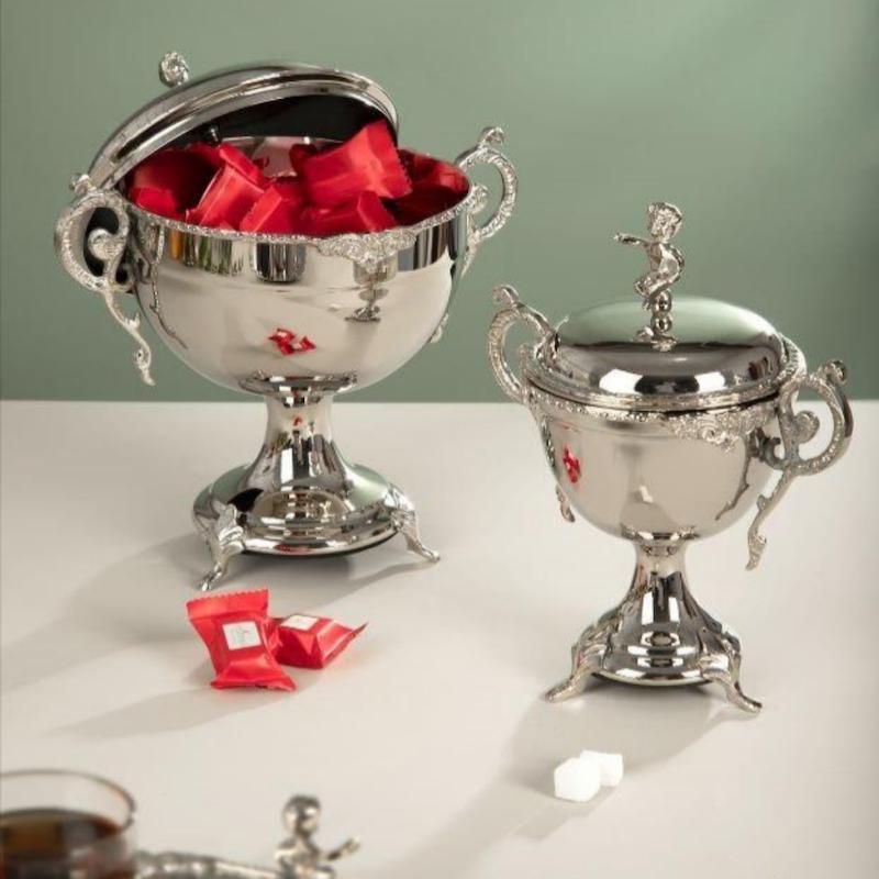 شکلات خوری و قندان استیل برنج فرشته نقره ای 