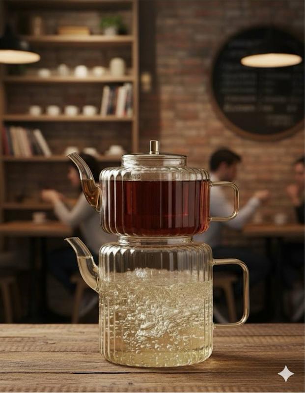 ست کتری و قوری پیرکس شعله مستقیم استوانه شیاردار در سه رنگ