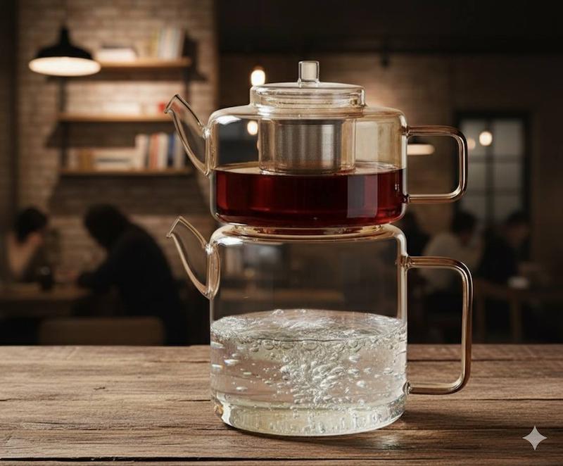 ست کتری و قوری پیرکس شعله مستقیم استوانه ساده در دو رنگ