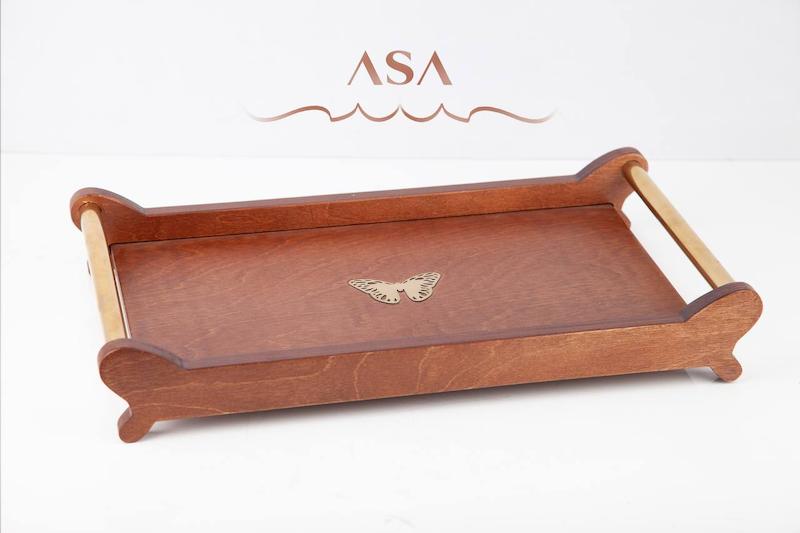سینی چوبی مستطیل بزرگ و متوسط پروانه 