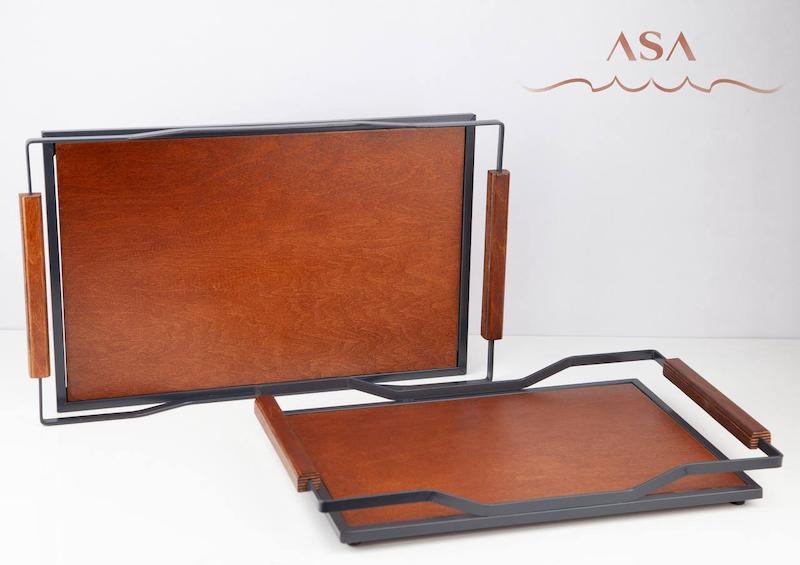 سینی چای مستطیل بزرگ و متوسط طوسی دیبا