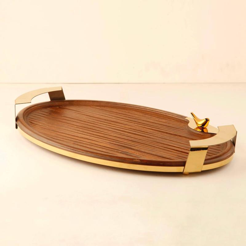 سینی چای چوبی بیضی بزرگ دریا