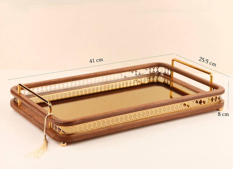 سینی آیینه ای مستطیل بزرگ و متوسط تابان طلائی 