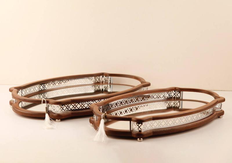 سینی آیینه ای  بیضی بزرگ و متوسط تابان سیلور