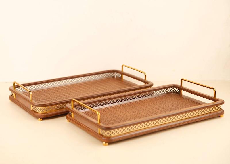سینی مستطیل بزرگ و متوسط خشتی طلائی 