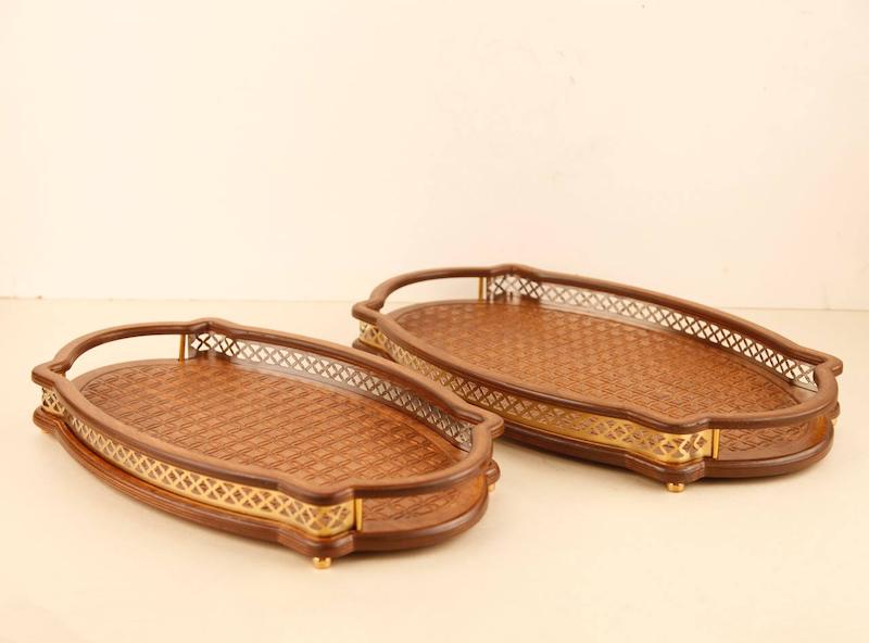 سینی بیضی بزرگ و متوسط خشتی طلائی 