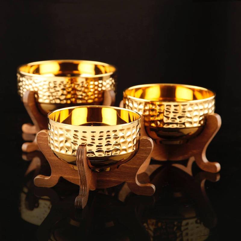 کاسه سه سایز طلائی مات و براق 