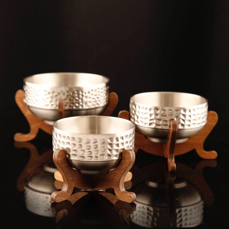 کاسه سه سایز نقره ای مات و براق 