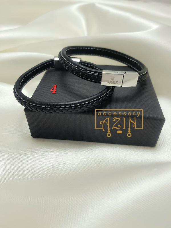 دستبند مردانه چرم و استیل