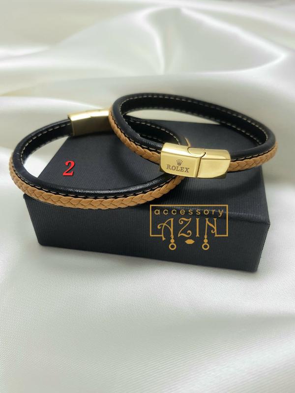 دستبند مردانه چرم و استیل
