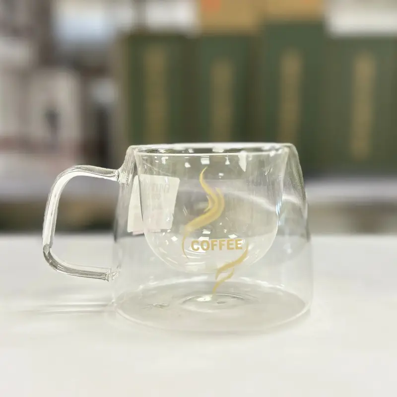 18-7963 - شات قهوه دوجداره  شفاف طرح COFFEE