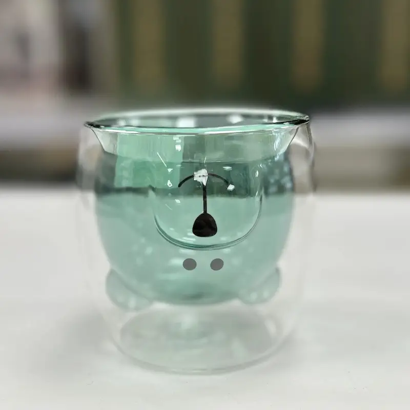 LX-35 - لیوان پیرکس دوجداره طرح خرس سبز