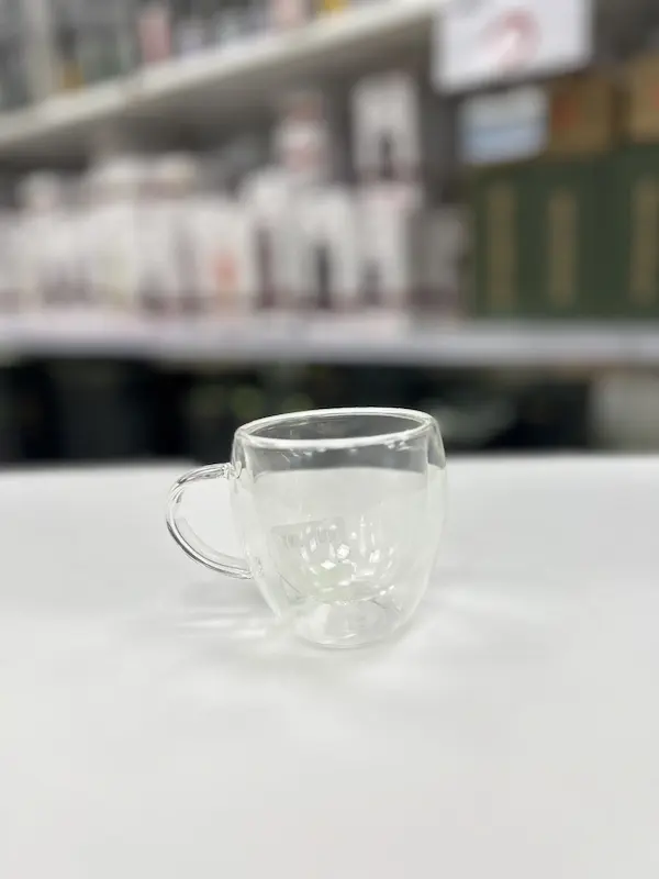 25-7963 - لیوان پیرکس دوجداره دسته شفاف چای خوری