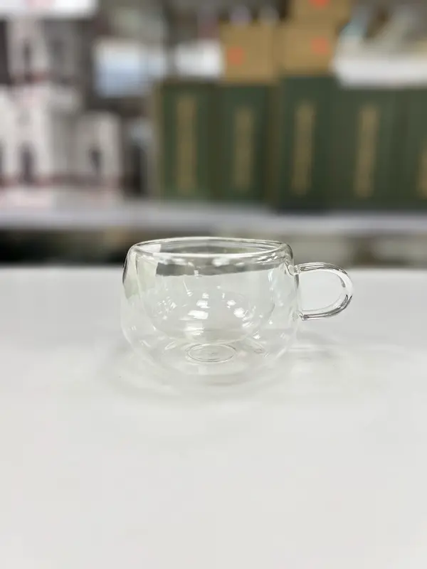 LX-43 - لیوان دوجداره پیرکس دسته دار ساده مقاوم گرما و سرما