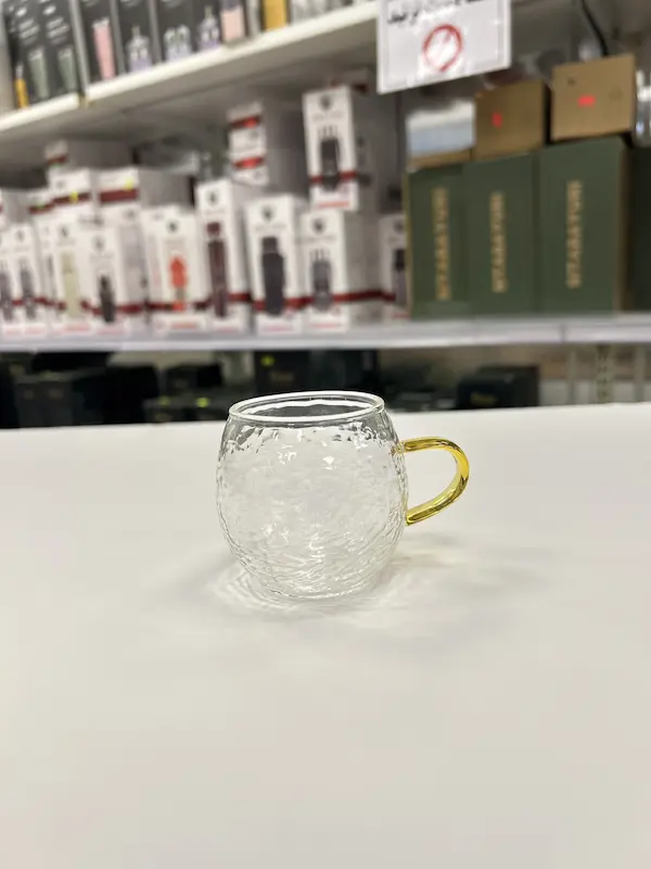 LX-14 - شات گرد قهوه خوری خاص دسته طلایی طرح لانه زنبوری