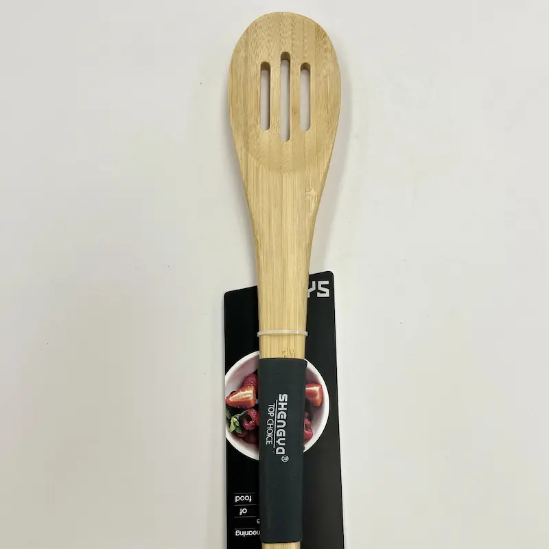 K1091 - کفگیر چوبی جنس بامبو دسته سیلیکونی نسوز