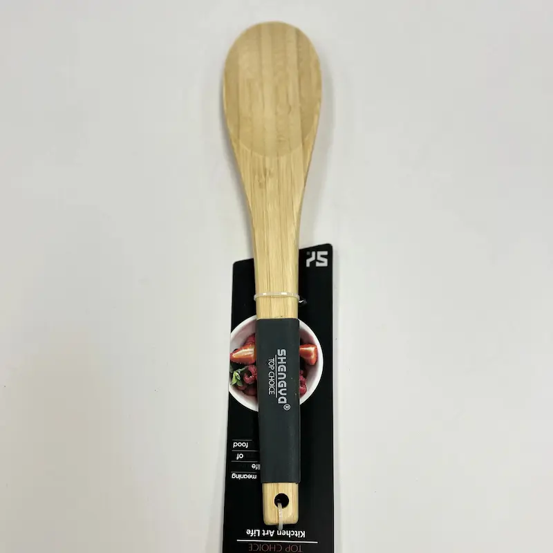K1090 - کفگیر چوبی جنس بامبو دسته سیلیکونی نسوز