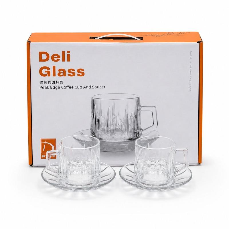 ست 12 عددی نعلبکی و فنجان بلوری برند DELI GLASS 