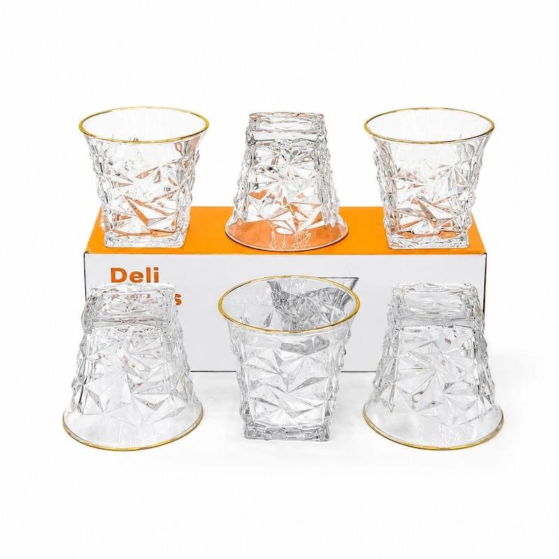 لیوان دفرمه با اشکال برجسته لبه طلایی برند DELI GLASS 
