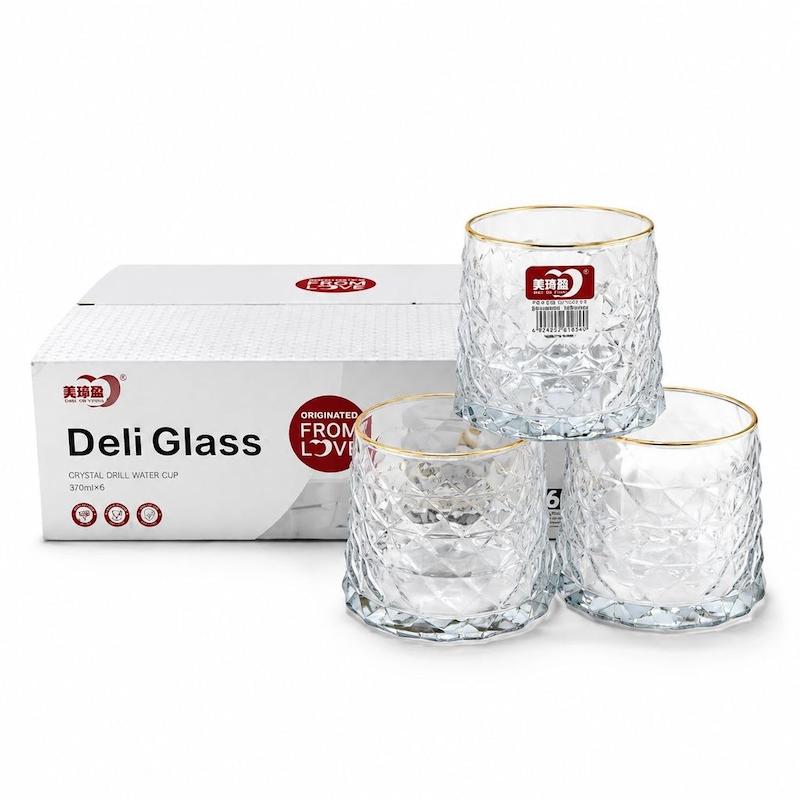 لیوان الماسی لبه طلایی برند DELI GLASS