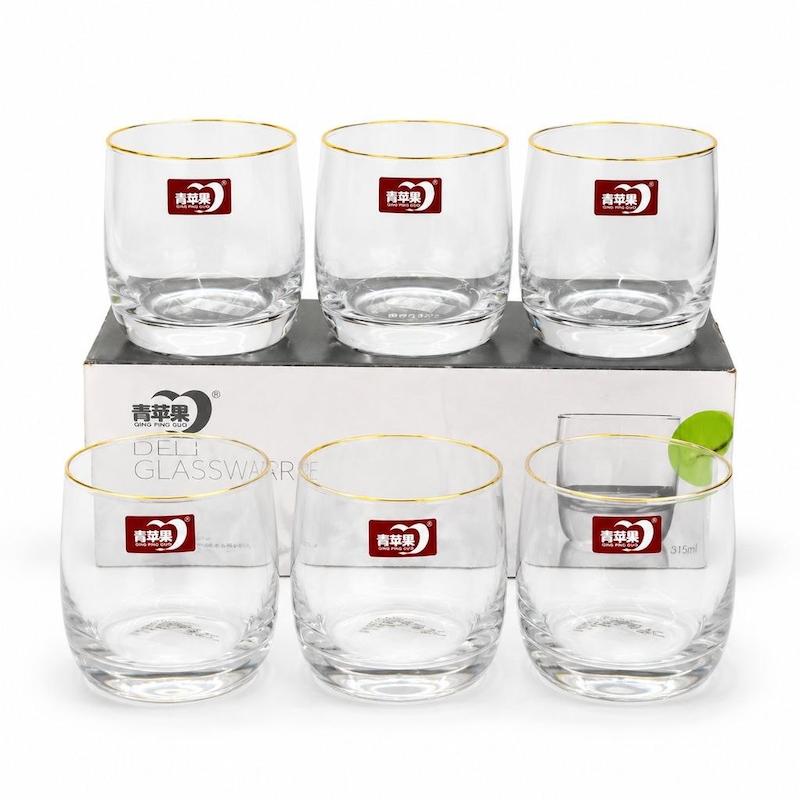 لیوان گرد ساده و شفاف لبه طلایی برند DELI GLASSWARE
