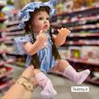 عروسک سلیکونی سنسوری ۵۰ سانتی جعبه‌ای با لباس آبی و کلاه (مو بلند)
