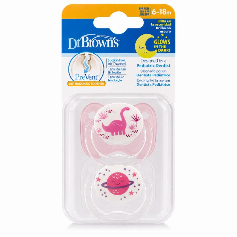 پستانک دو عددی ۶-۱۸ ماه شب تاب دکتر براونز Dr Brown's Glow in the dark 6-18m