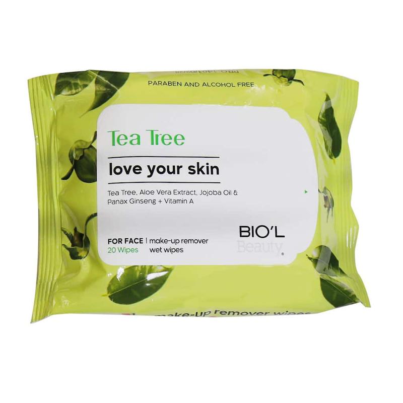دستمال مرطوب پاک کننده آرایش درخت چای بیول BIO’L