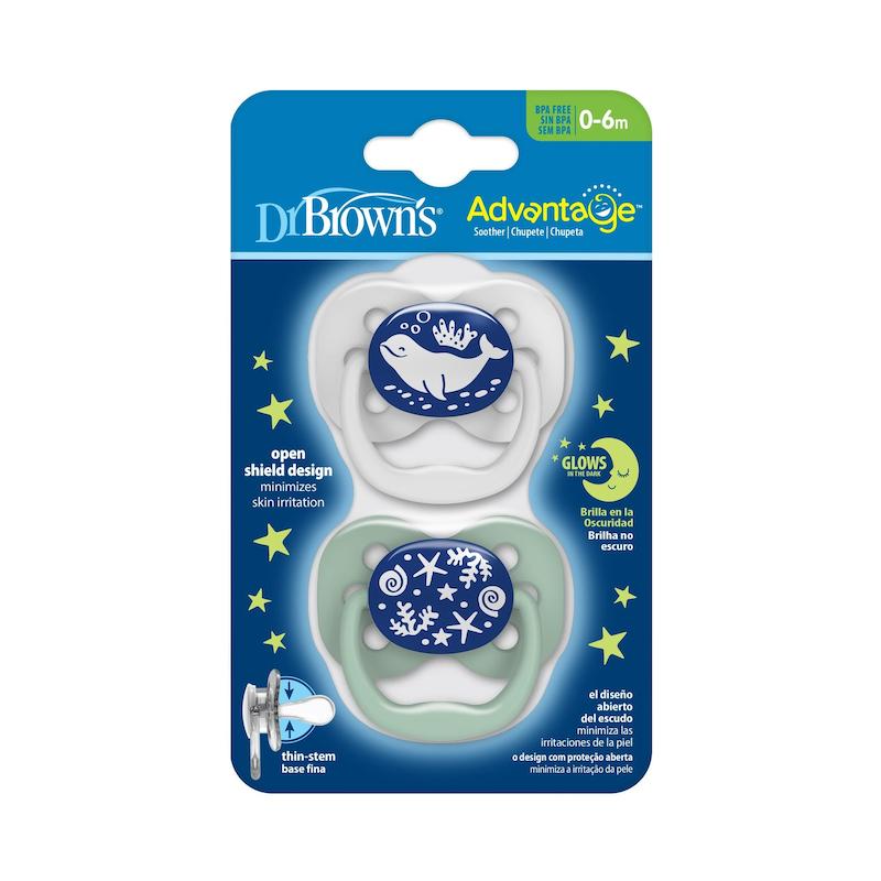 پستانک دو عددی ۰-۶ ماه دکتر براونز Dr Brown's Advantage Glow in the dark 0-6m