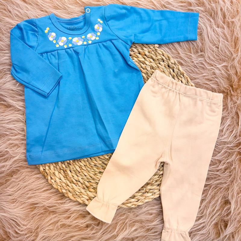 آستین بلند و شلوار لاکی آبی گلریز ۶۰۳۷