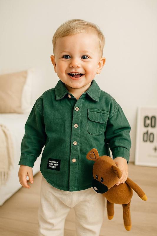 پیراهن وارداتی پسرانه کتان سبز تیره ۲۰۰۶۸