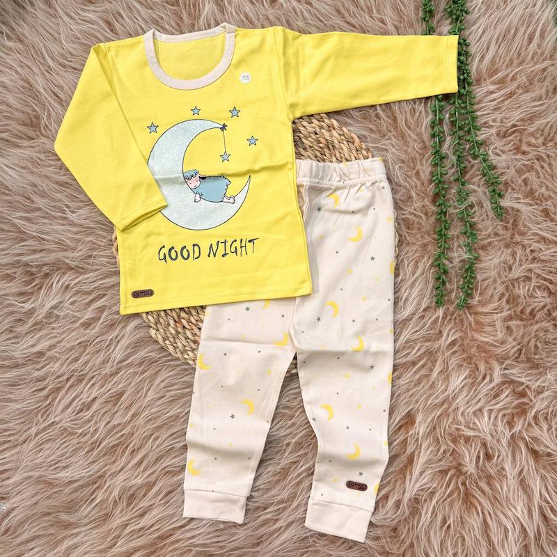 آستین بلند و شلوار گودنایت لیمویی برند برگ سبز 