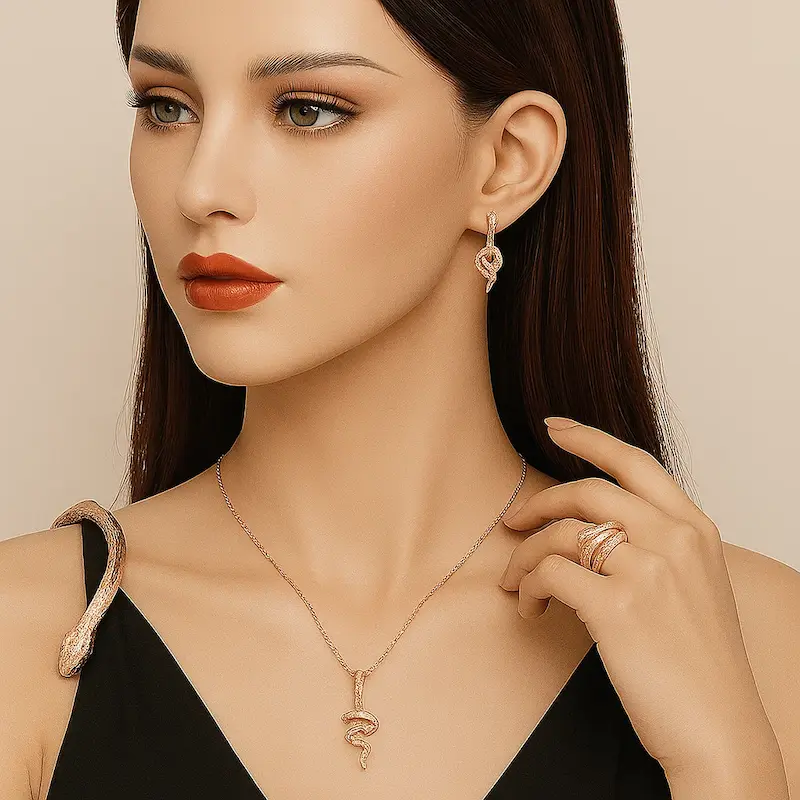 نیم ست زیورآلات ژوپینگ طرح مار (گوشواره و پلاک)